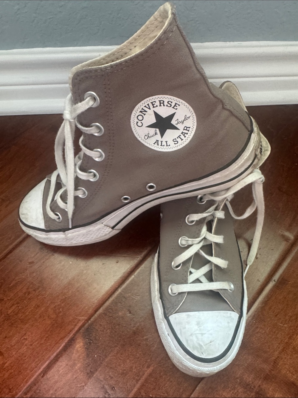 Converse High Top Sneakers in Taupe Canvas with White Accents